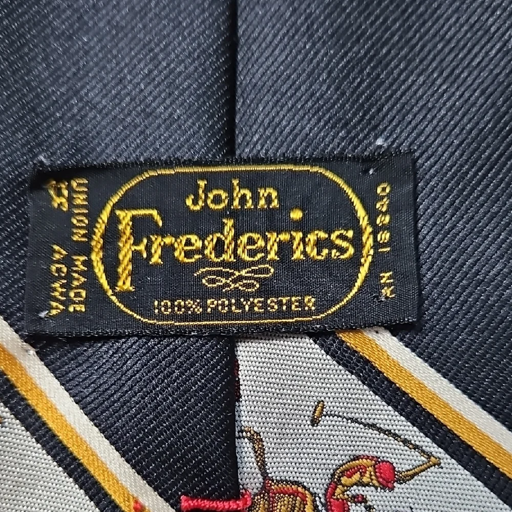 John Frederics Vintage Equestrian Themed Black and Gold Men's Tie